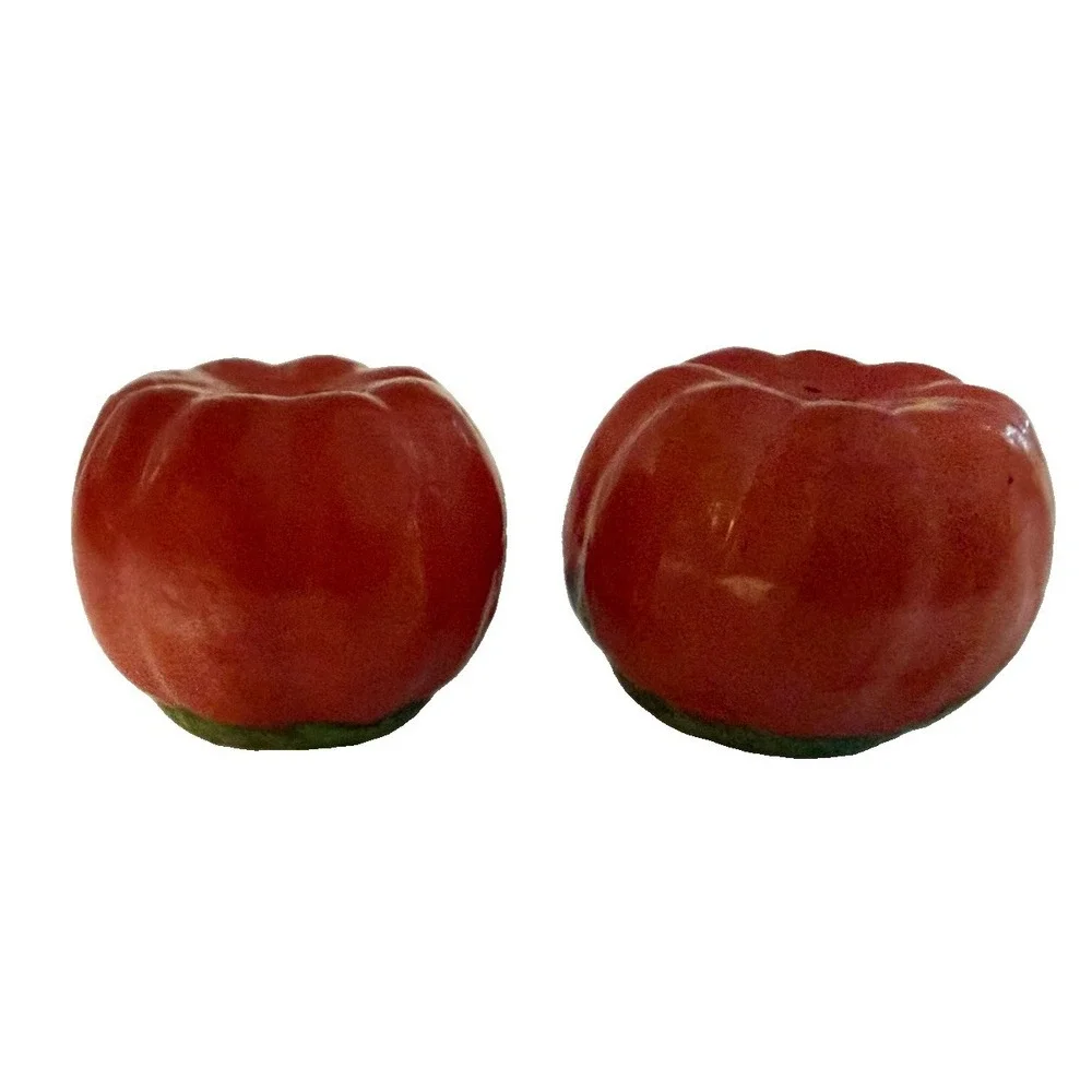 Vintage Japan Tomato Salt Pepper Shakers Ceramic Red Cork Stoppers MCM